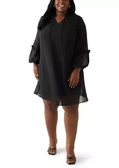 Plus Ruffle Tie Neck Midi Dress
