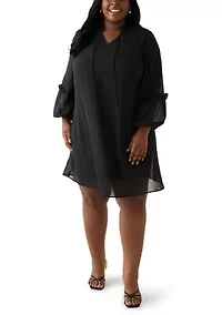 Plus Ruffle Tie Neck Midi Dress