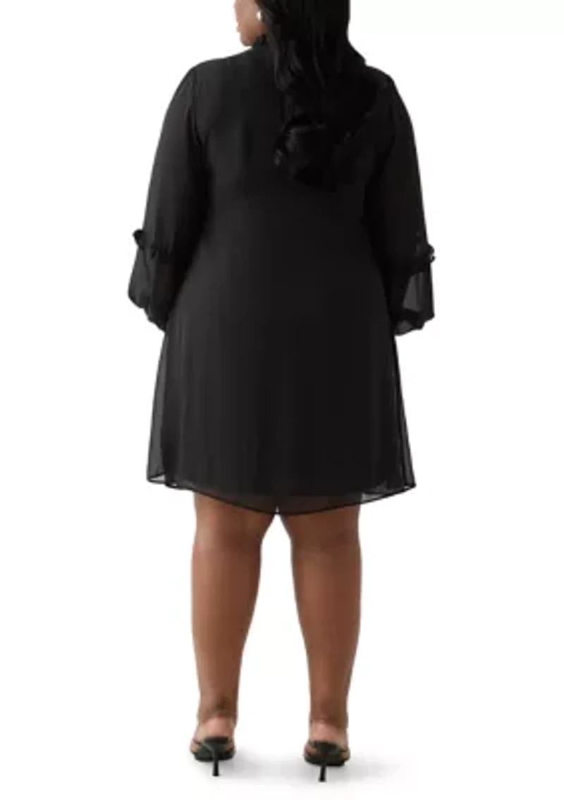 Plus Ruffle Tie Neck Midi Dress
