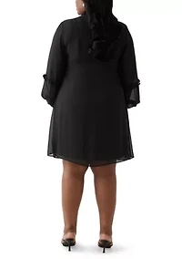Plus Ruffle Tie Neck Midi Dress