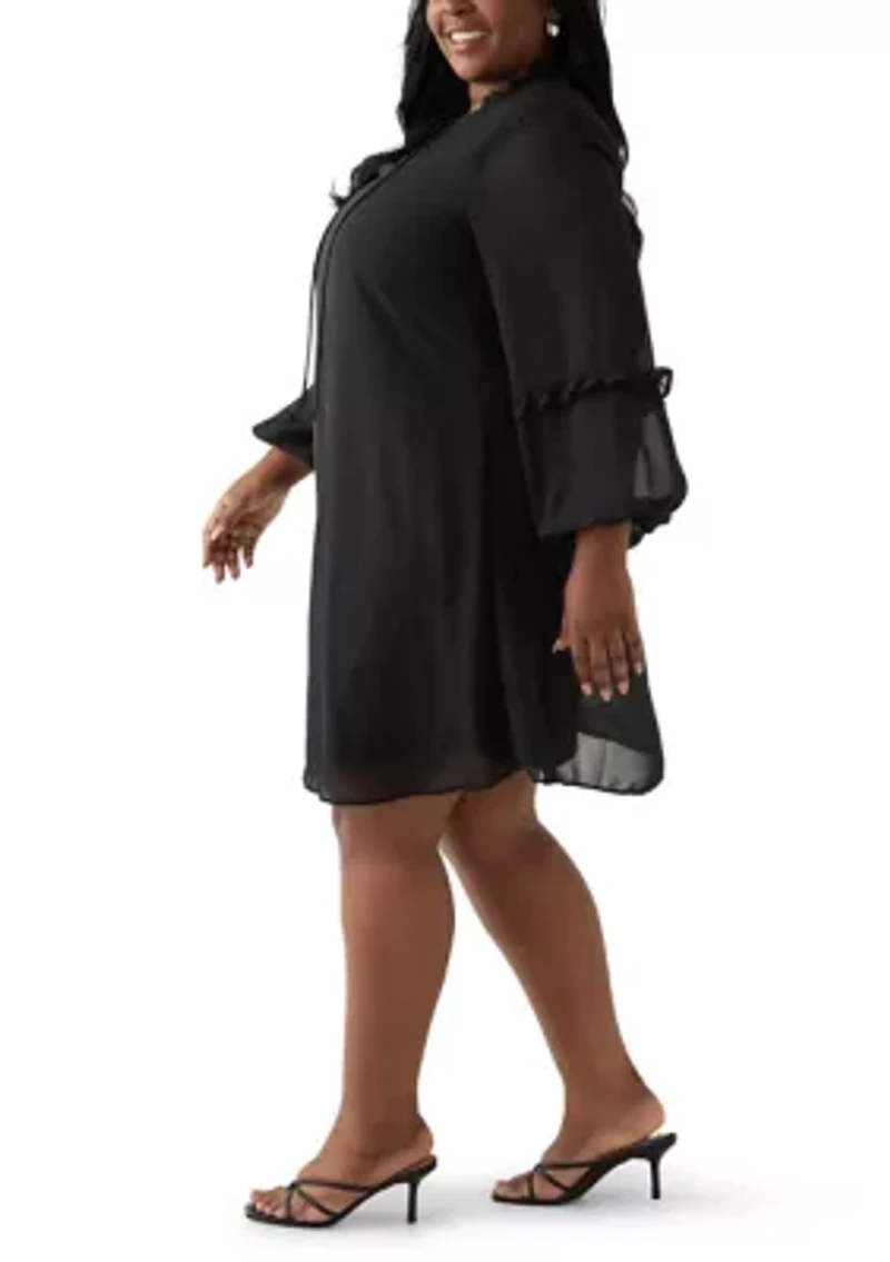Plus Ruffle Tie Neck Midi Dress