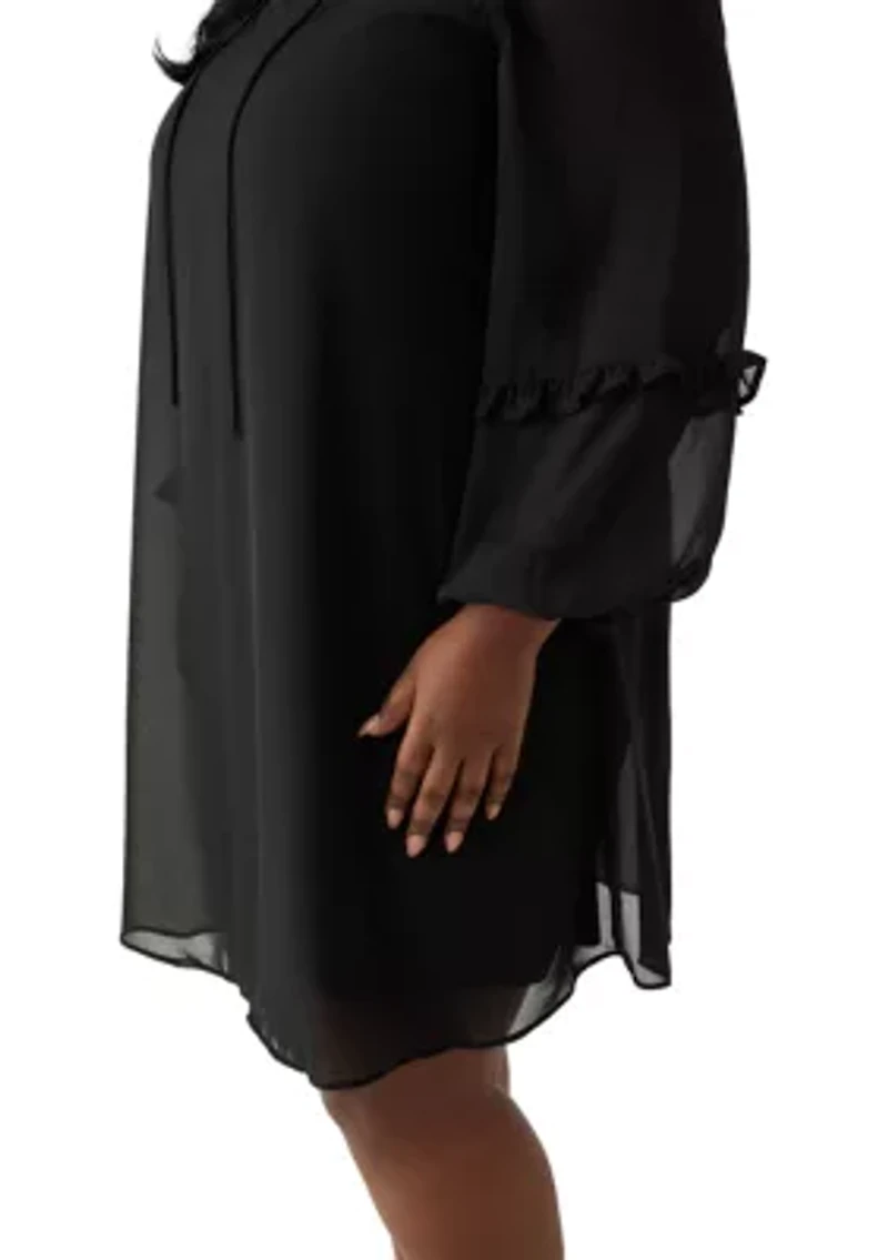 Plus Ruffle Tie Neck Midi Dress