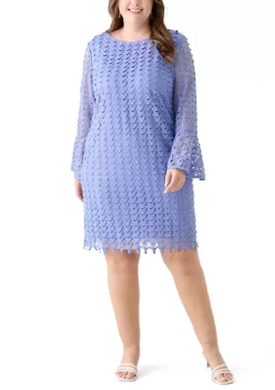 Plus Long Sleeve Scoop Neck Solid Lace Dress