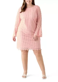 Plus Long Sleeve Scoop Neck Solid Lace Dress