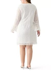 Plus Long Sleeve Scoop Neck Solid Lace Dress