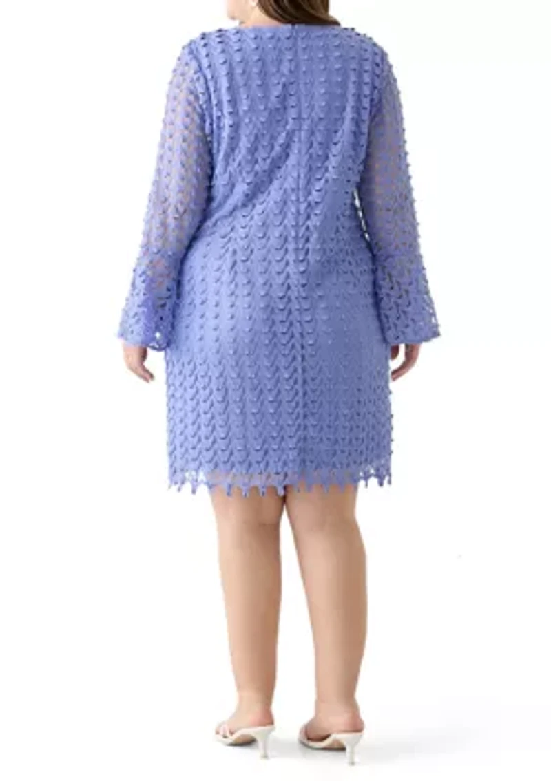 Plus Long Sleeve Scoop Neck Solid Lace Dress