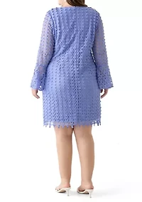 Plus Long Sleeve Scoop Neck Solid Lace Dress