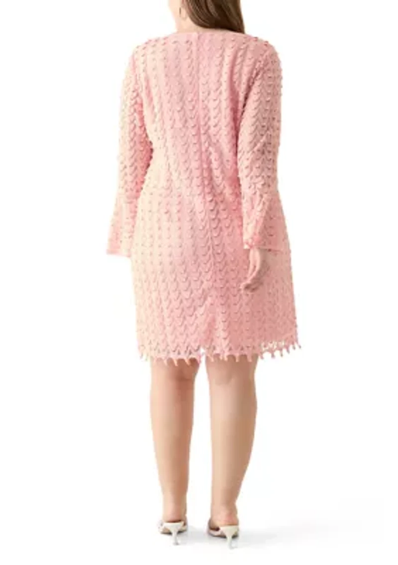 Plus Long Sleeve Scoop Neck Solid Lace Dress