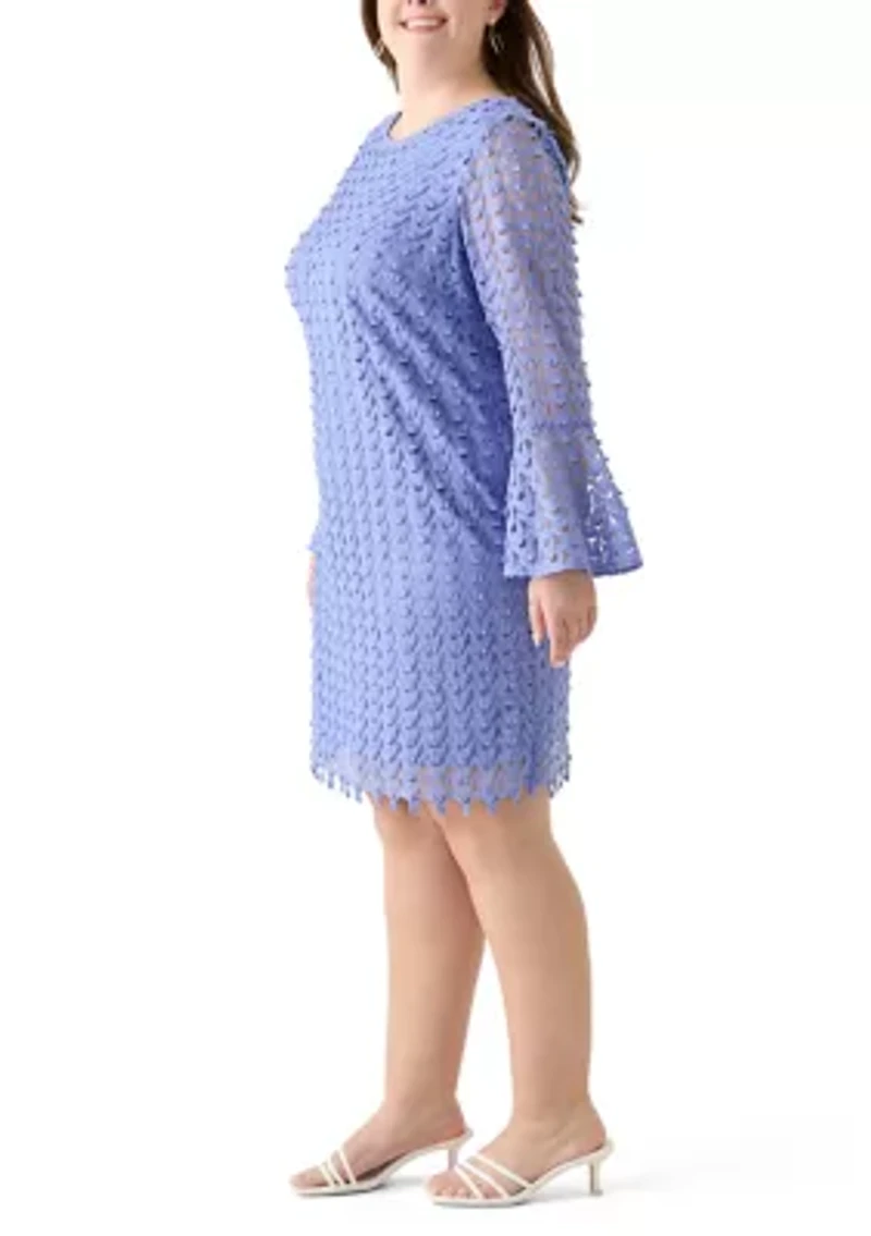 Plus Long Sleeve Scoop Neck Solid Lace Dress