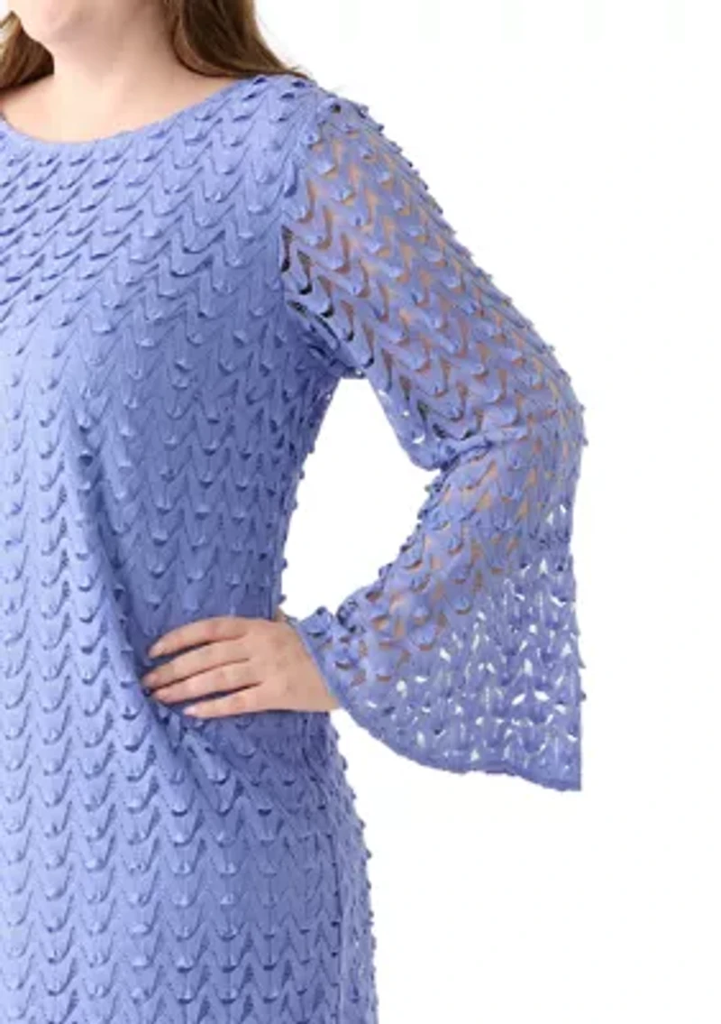 Plus Long Sleeve Scoop Neck Solid Lace Dress