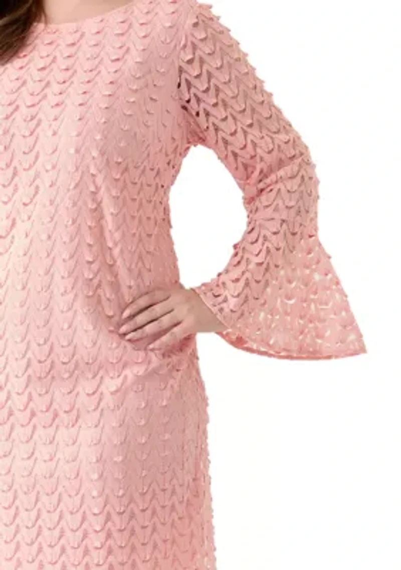 Plus Long Sleeve Scoop Neck Solid Lace Dress