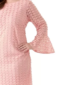 Plus Long Sleeve Scoop Neck Solid Lace Dress