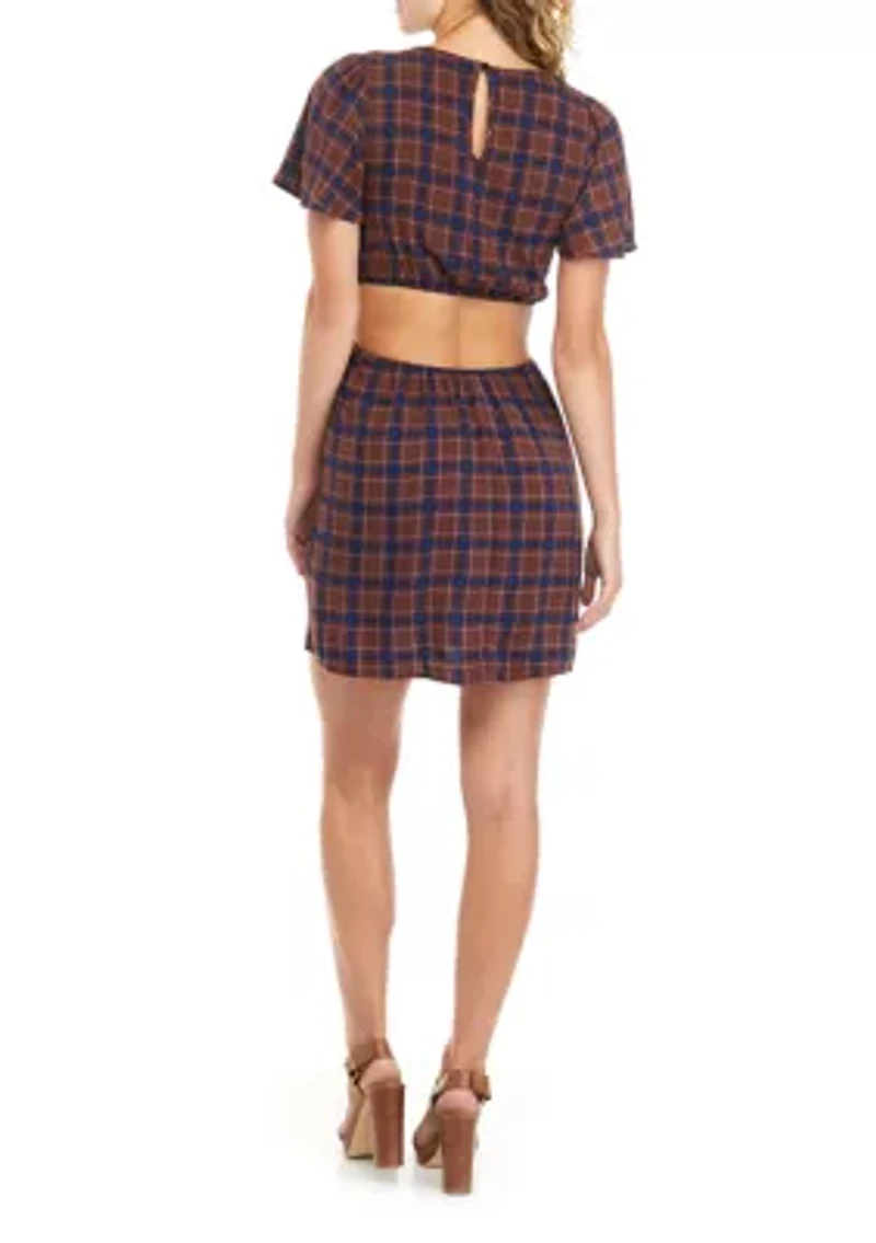 Juniors' Short Flutter Sleeve Cut Out Dress