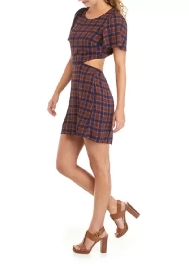 Juniors' Short Flutter Sleeve Cut Out Dress
