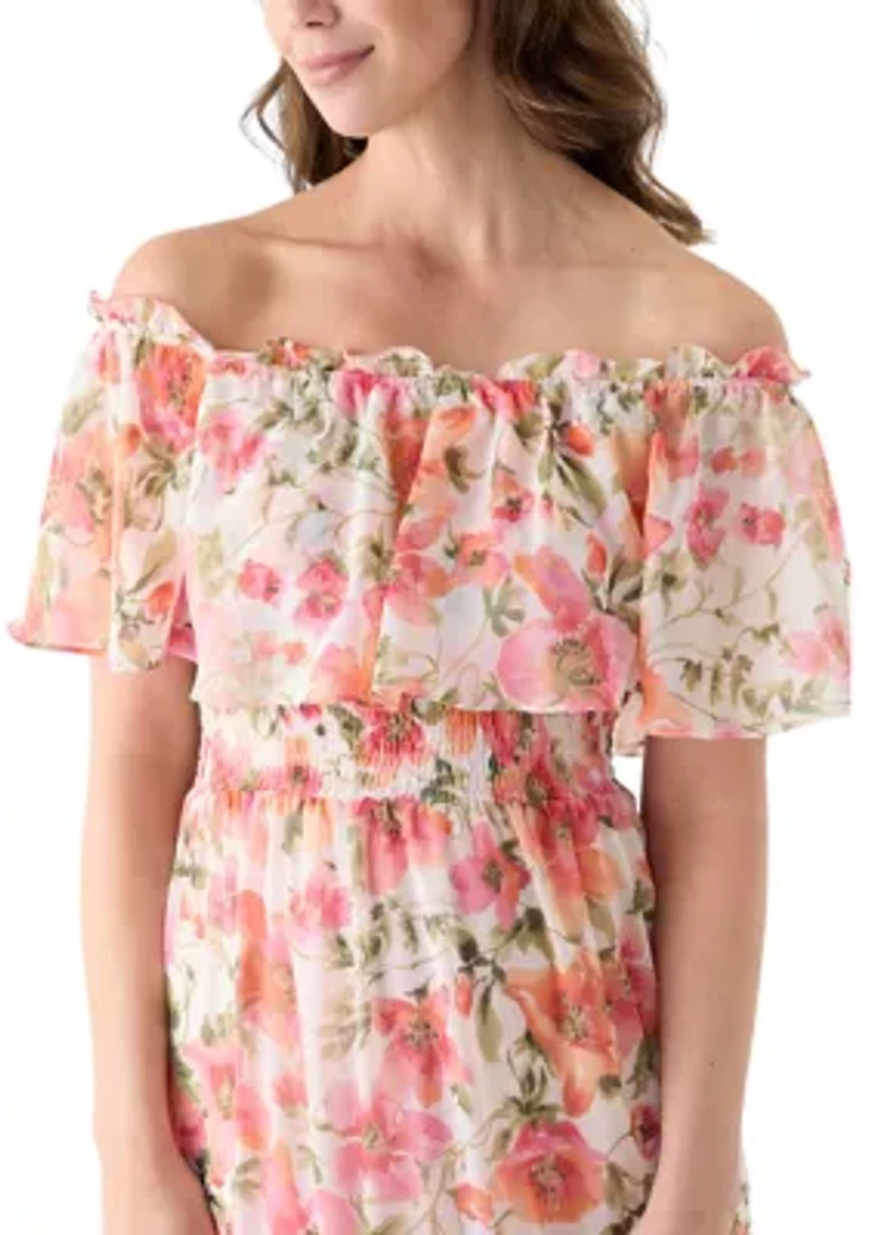 Women's Short Sleeve Crew Neck Floral Print Dress