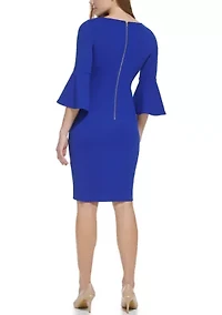 Women's 3/4 Boat Neck Bell Sleeve Scuba Sheath Dress
