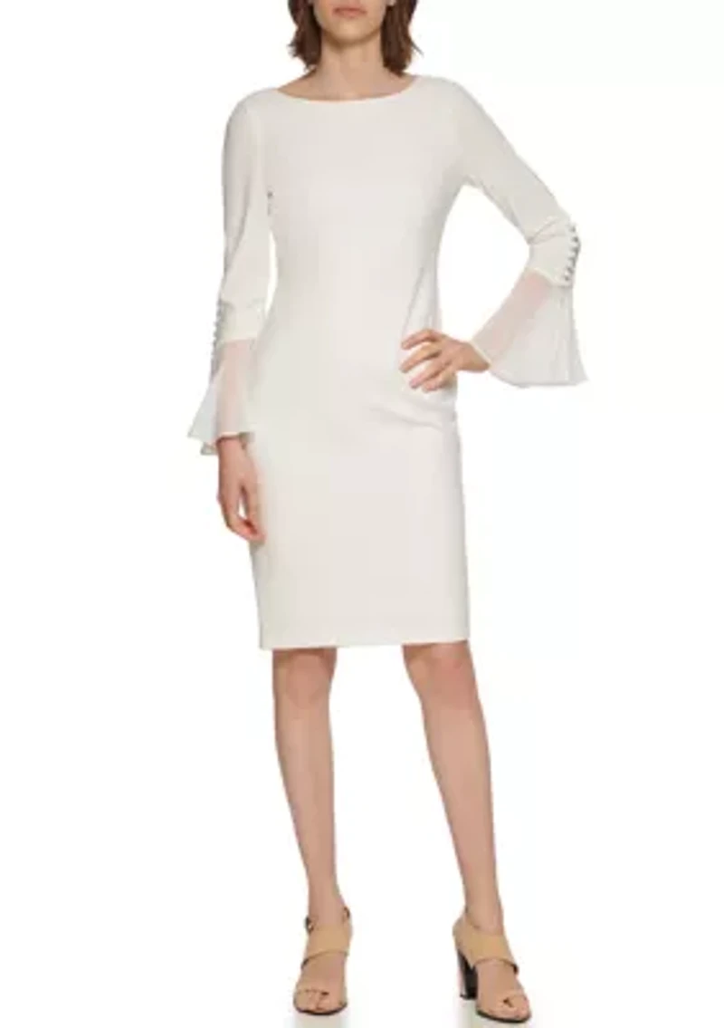 Women's Long Flutter Sleeve Solid Shift Dress