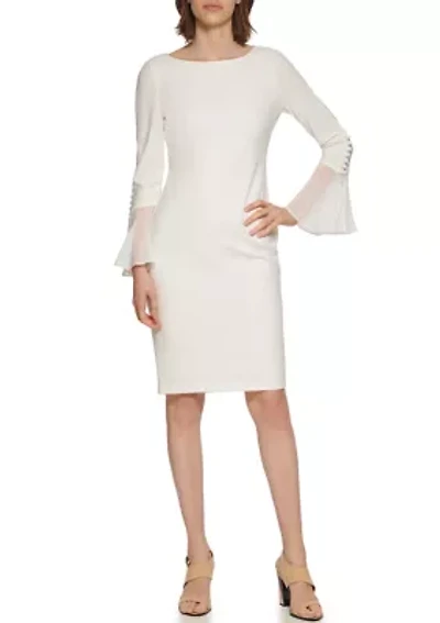 Women's Long Flutter Sleeve Solid Shift Dress