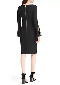 Women's Long Flutter Sleeve Solid Shift Dress