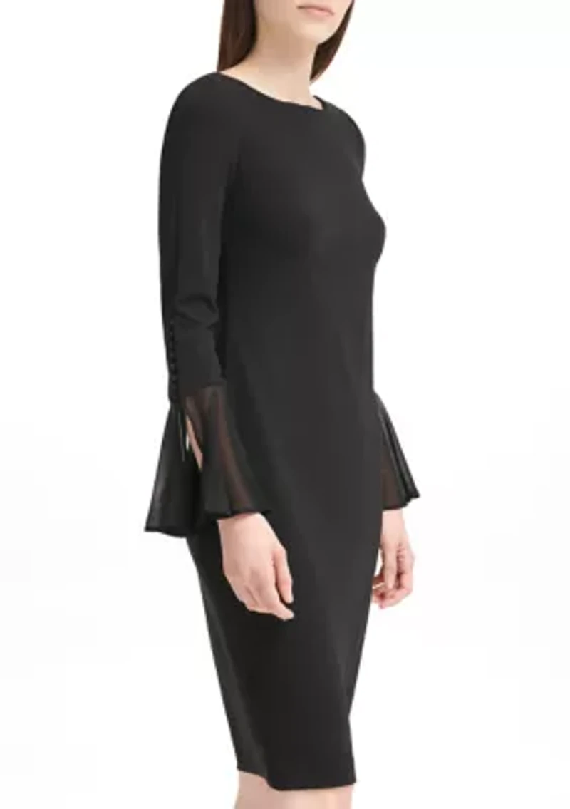 Women's Long Flutter Sleeve Solid Shift Dress