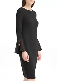 Women's Long Flutter Sleeve Solid Shift Dress