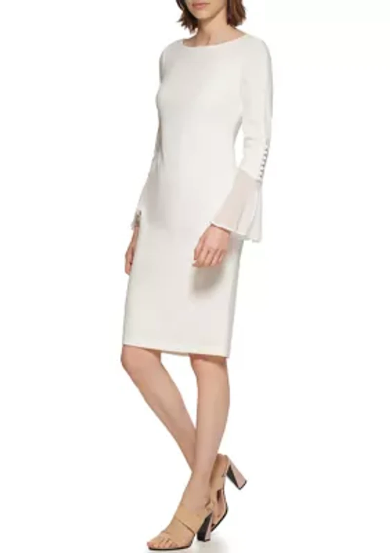 Women's Long Flutter Sleeve Solid Shift Dress