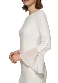Women's Long Flutter Sleeve Solid Shift Dress