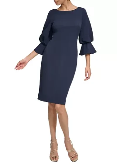 Women's Puff Sleeve Solid Sheath Dress