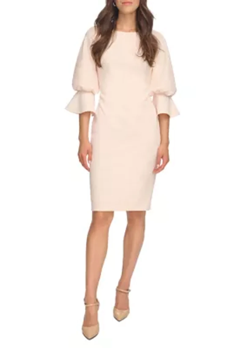 Women's Puff Sleeve Solid Sheath Dress