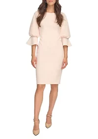 Women's Puff Sleeve Solid Sheath Dress