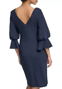 Women's Puff Sleeve Solid Sheath Dress