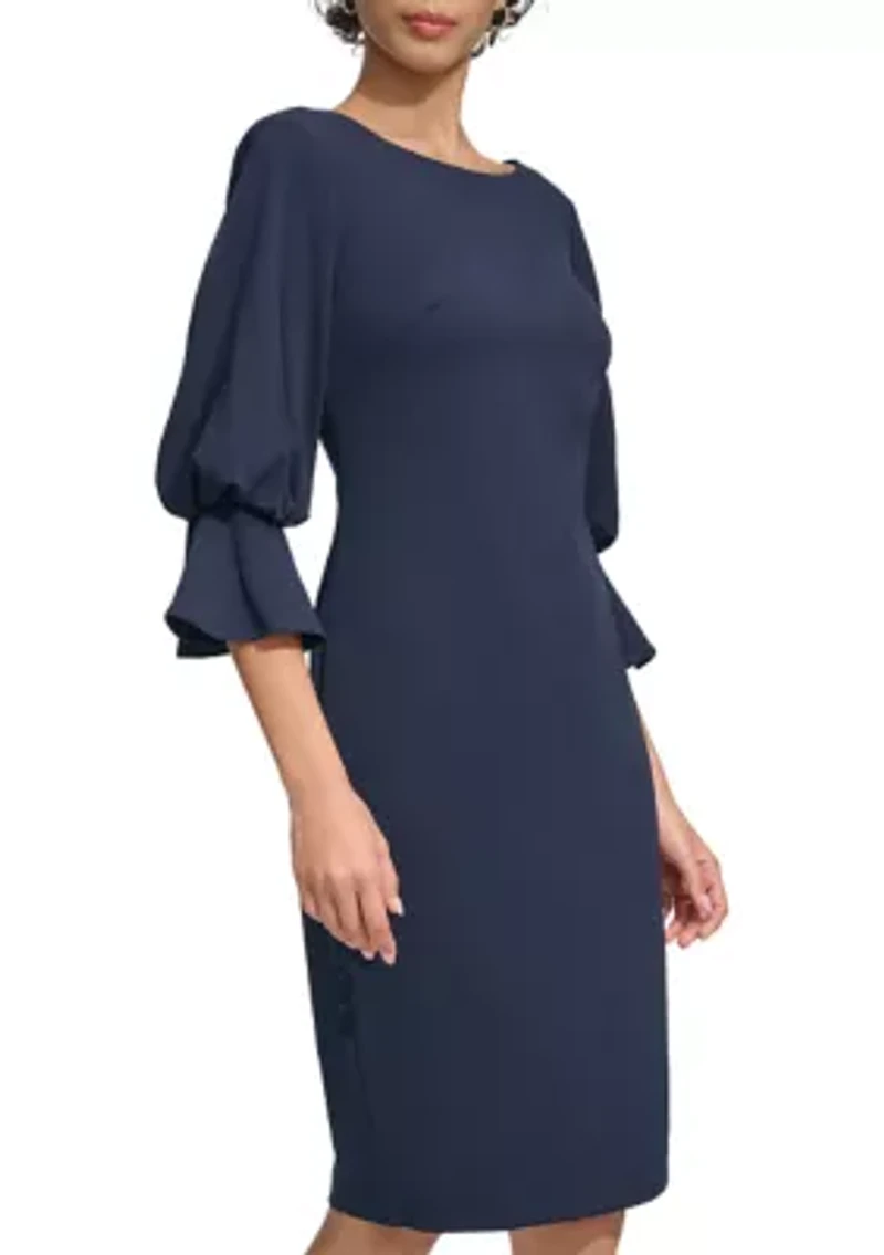 Women's Puff Sleeve Solid Sheath Dress