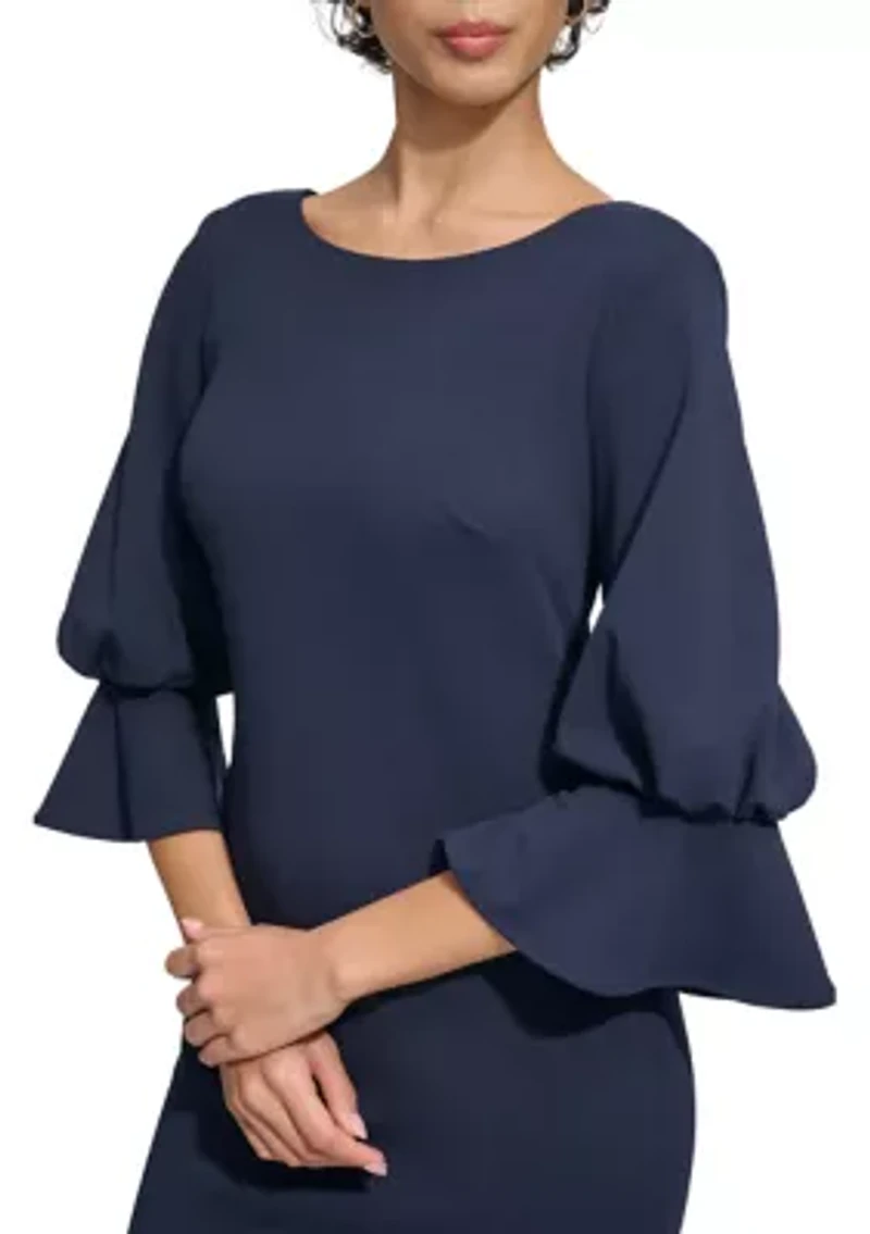 Women's Puff Sleeve Solid Sheath Dress