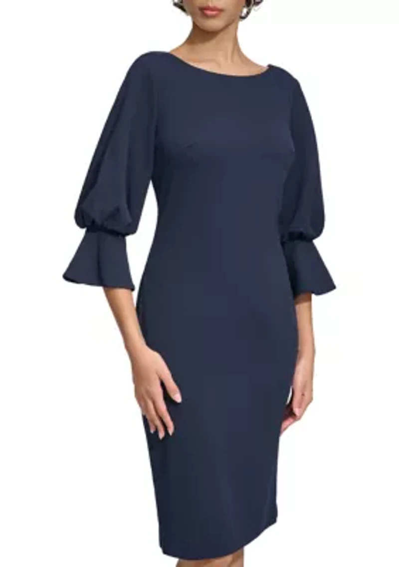 Women's Puff Sleeve Solid Sheath Dress
