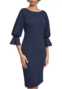 Women's Puff Sleeve Solid Sheath Dress