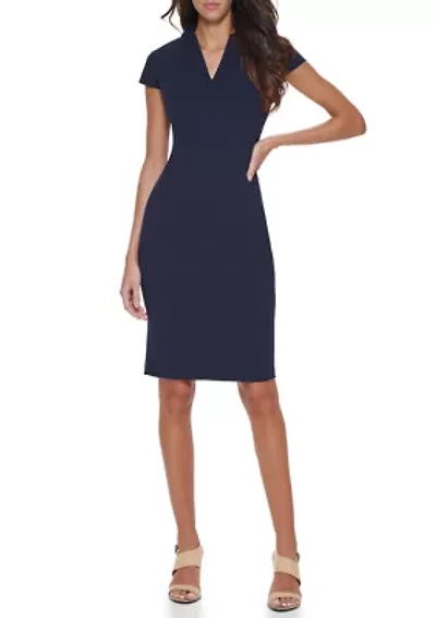 Women's Cap Sleeve V-Neck Solid Sheath Dress