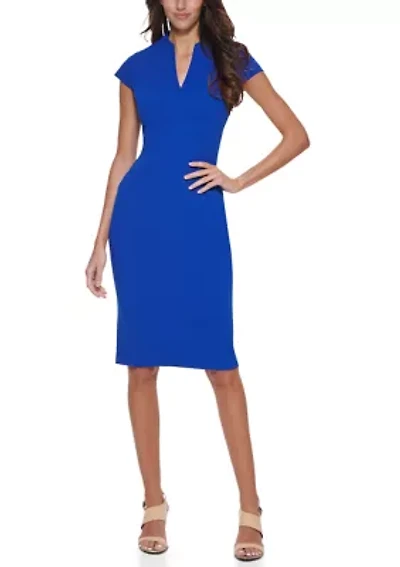 Women's Cap Sleeve V-Neck Solid Sheath Dress