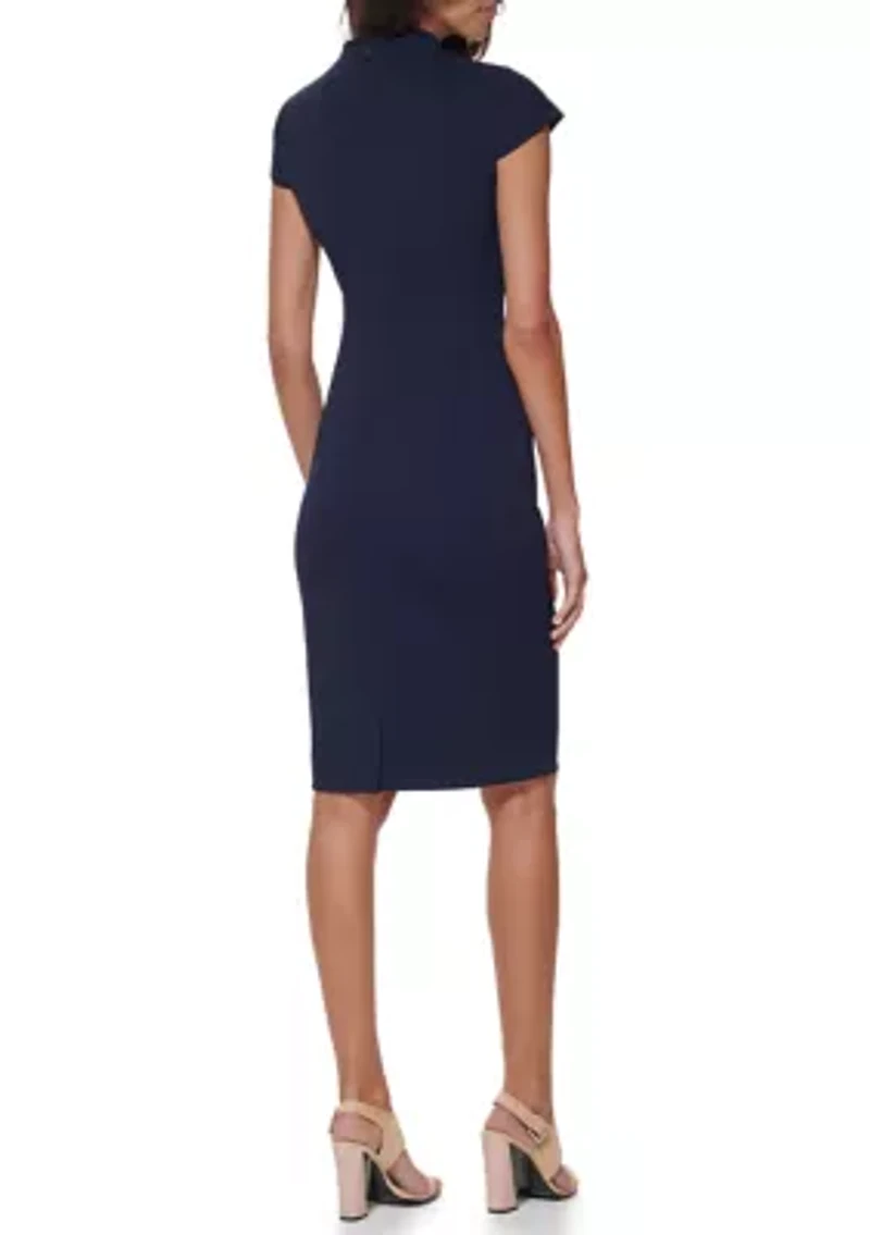 Women's Cap Sleeve V-Neck Solid Sheath Dress