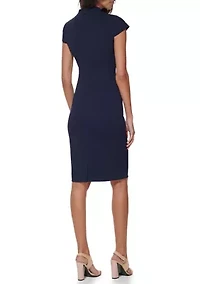 Women's Cap Sleeve V-Neck Solid Sheath Dress