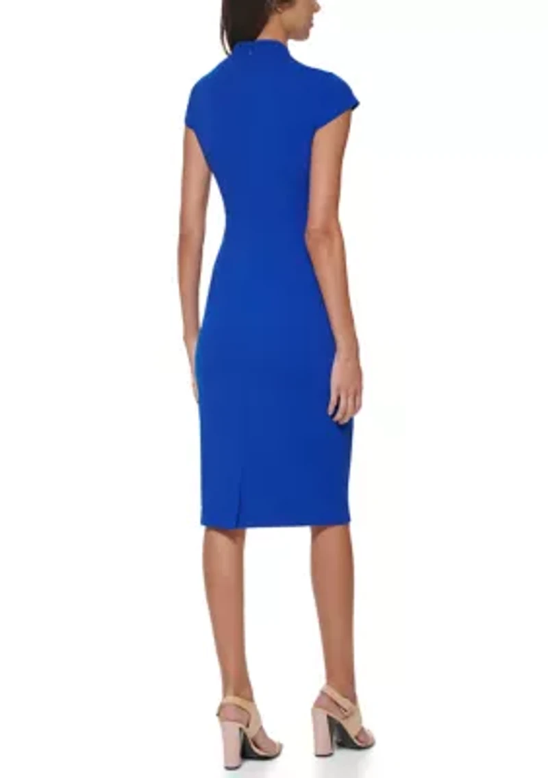 Women's Cap Sleeve V-Neck Solid Sheath Dress