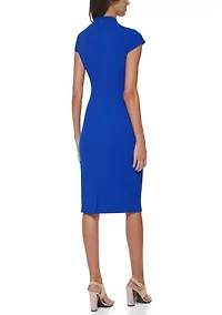 Women's Cap Sleeve V-Neck Solid Sheath Dress