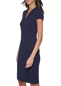 Women's Cap Sleeve V-Neck Solid Sheath Dress