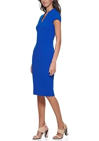 Women's Cap Sleeve V-Neck Solid Sheath Dress