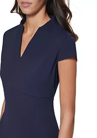 Women's Cap Sleeve V-Neck Solid Sheath Dress