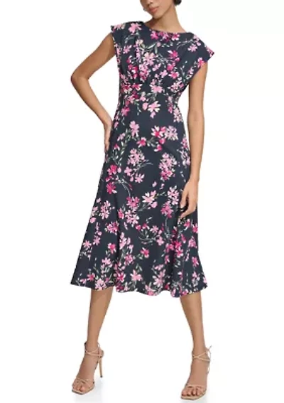 Women's Short Sleeve Floral Print Midi Dress