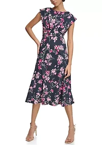 Women's Short Sleeve Floral Print Midi Dress