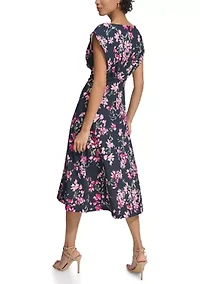 Women's Short Sleeve Floral Print Midi Dress