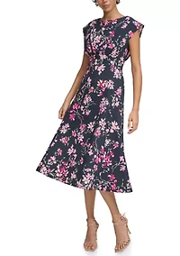 Women's Short Sleeve Floral Print Midi Dress