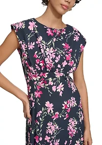 Women's Short Sleeve Floral Print Midi Dress