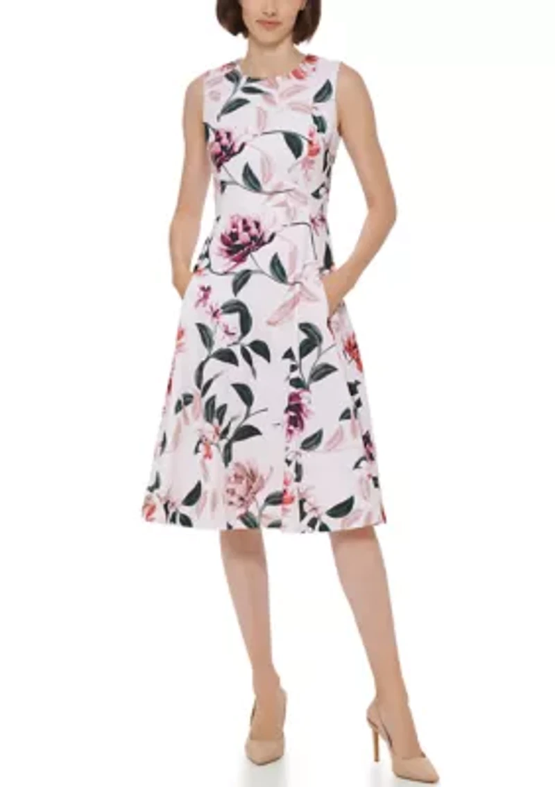 Women's Floral Printed Fit and Flare Dress